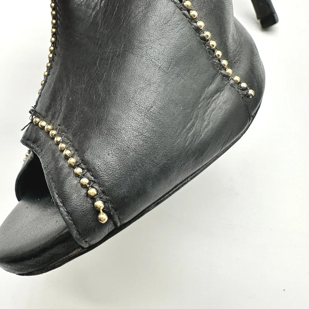 Schutz Womens Cwen Black Leather Gold Studded Peep Toe Stiletto Heels 10B